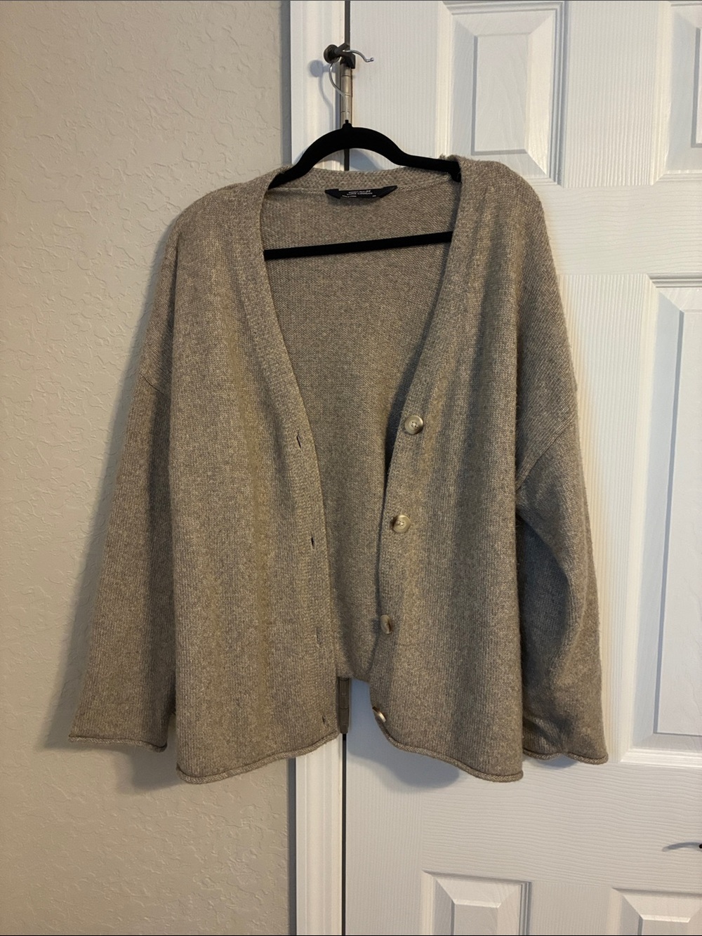 Relaxed Taupe V-Neck Button-Front Women's Cardigan